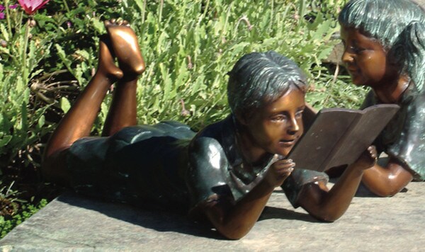 Solitude Boy Reading Book Medium Statue Garden Bronze Sculpture